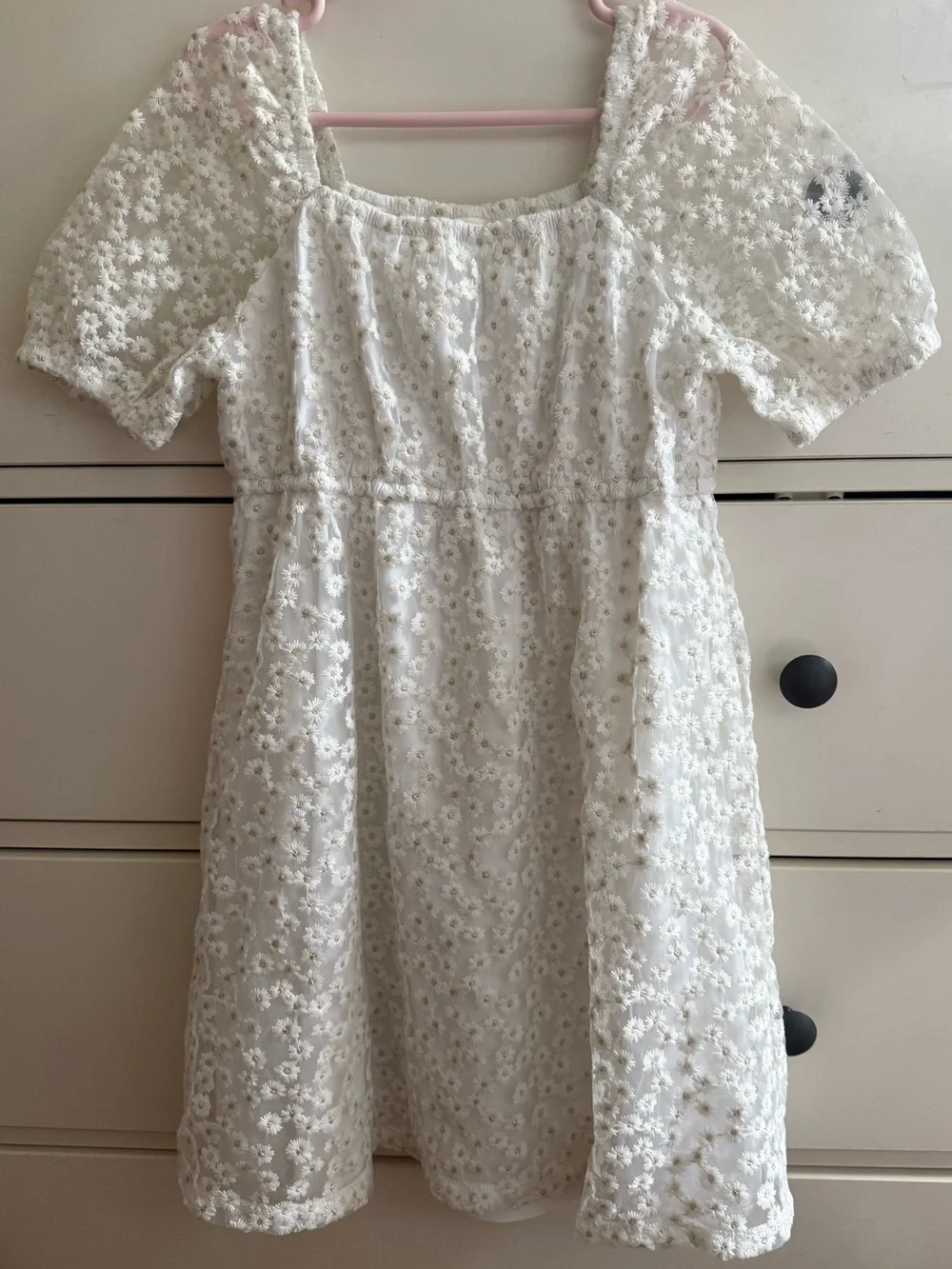 Crewcuts White Eyelet Floral Puff-Sleeve Dress